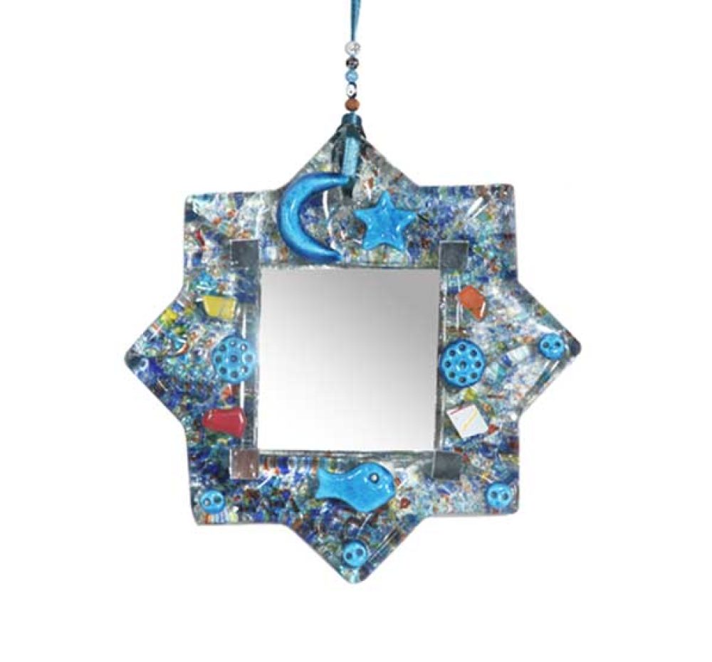 Thick glass wall hanging mirror
